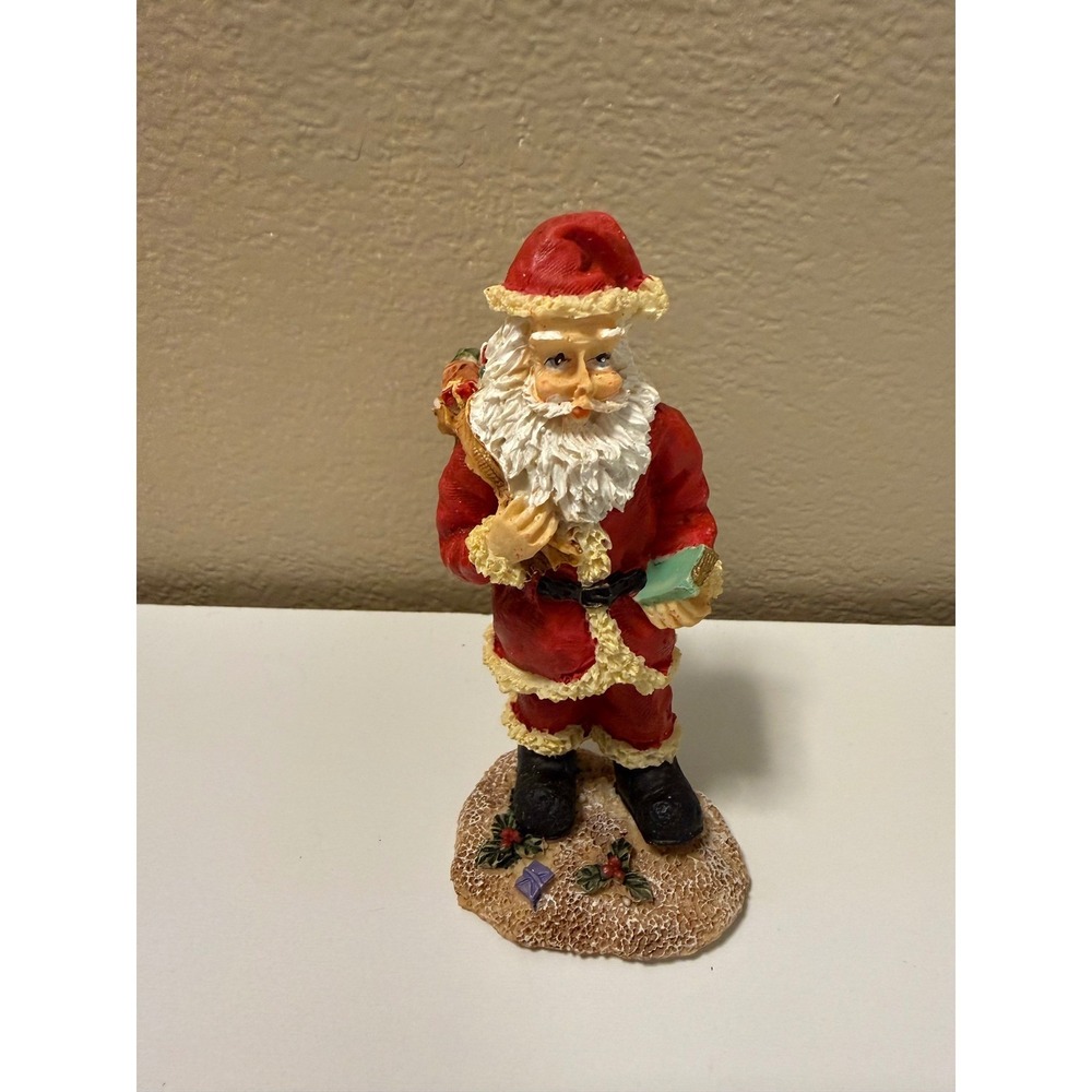 Classic Creations Vintage Santa Claus Figurine Red Suit Toy Sack Resin 5.25 inch